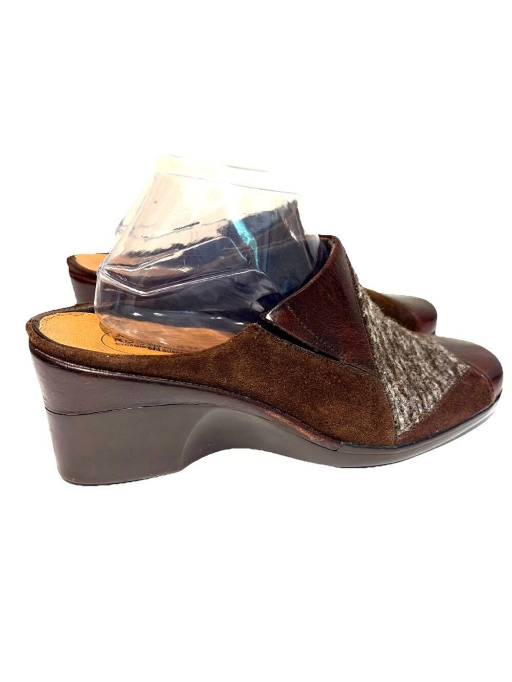 Rockport Dynamic Suspension Suede Leather Patchwork Mules Clogs Womens 10M Brown